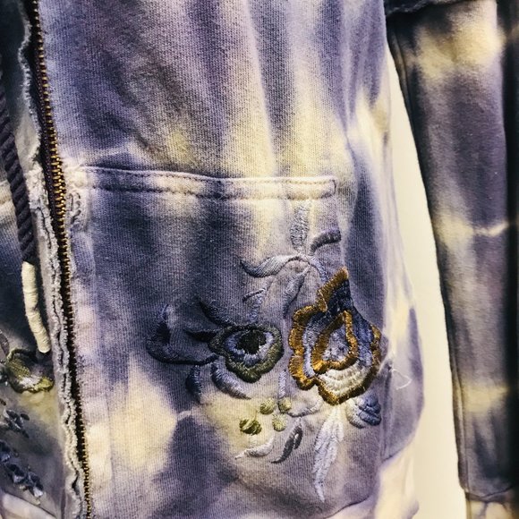 Free People blue purple tie dye embroidered zip hoodie sweatshirt L - Picture 12 of 13